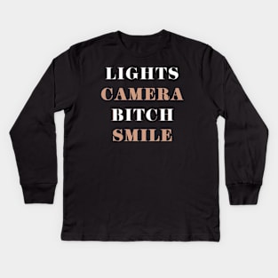 Lights Camera And Smile Kids Long Sleeve T-Shirt